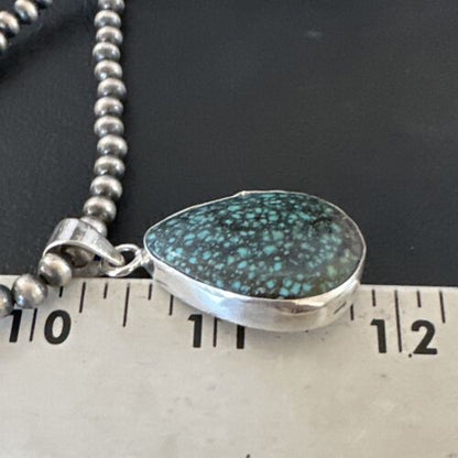 Men's Navajo Blue Spiderweb Turquoise Pendant Necklace | Sterling Silver | Authentic Native American Handmade | 16224