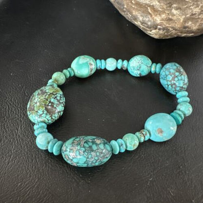 Women's Blue Turquoise Stretch Stone Bracelet | 7" | Authentic Native American Handmade | 15240