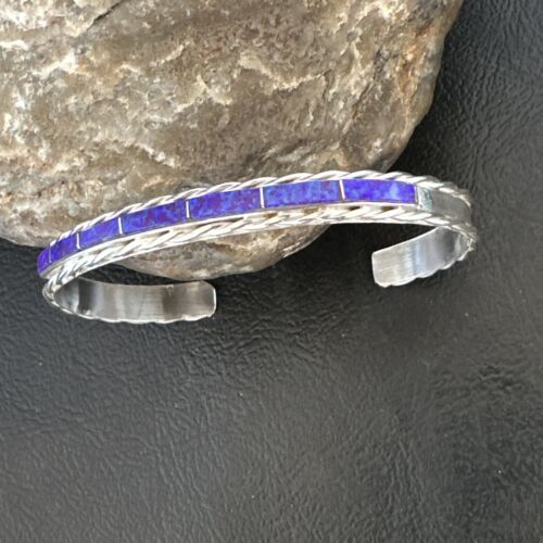 Southwestern Zuni Purple Opal Faux Inlay Cuff Bracelet | Sterling Silver | 16887