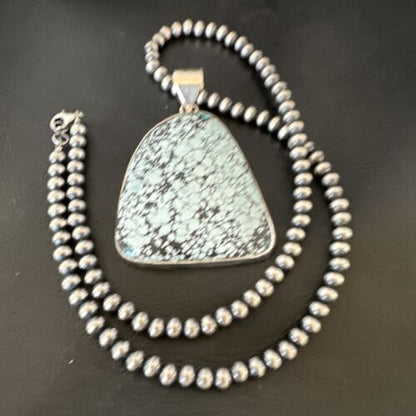 Men's Navajo Blue Spiderweb Turquoise Pendant Necklace | Sterling Silver | Native American Handmade | 16232