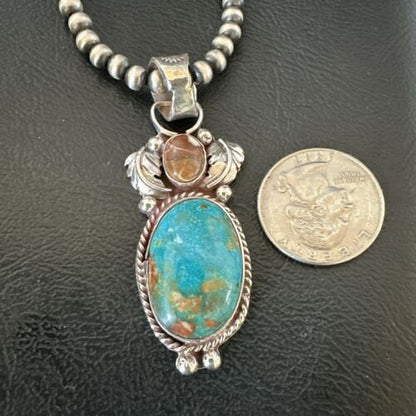 Navajo Blue Kingman Turquoise Wild Horse Necklace Pendant | Sterling Silver | Authentic Native American Handmade | 17225