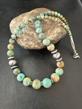 Navajo Green Turquoise Bead Necklace | Sterling Silver | Graduated | 20" | Authentic Native American | 17433