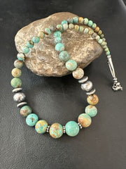 Navajo Green Turquoise Bead Necklace | Sterling Silver | Graduated | 20" | Authentic Native American | 17433