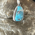 Blue Bisbee Turquoise Navajo Pendant | Sterling Silver | 1" | Authentic Native American Handmade | 17252