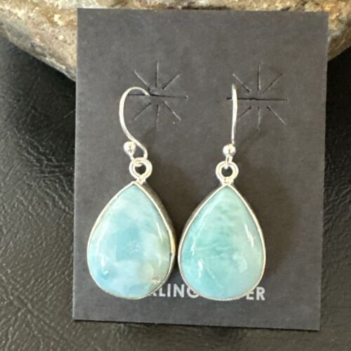 Navajo Blue Larimar Dangle Earrings | Sterling Silver | Authentic Native American Handmade | 17289