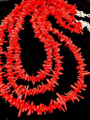 Navajo Deep Sea Branch Coral Necklace | 3 Strands | Sterling Silver | Authentic Native American Handmade | 05000