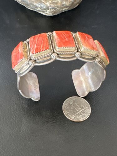Navajo Spiny Oyster 5 Stone Cuff Bracelet | Sterling Silver | Authentic Native American Handmade | 15862