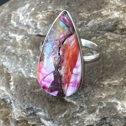 Navajo Turquoise Spiny Oyster Ring | Sterling Silver | Sz 8 | Authentic Native American Handmade | 16624