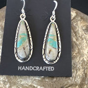 Navajo Blue Boulder Turquoise Dangle Earrings | Sterling Silver | Authentic Native American Handmade | 16504