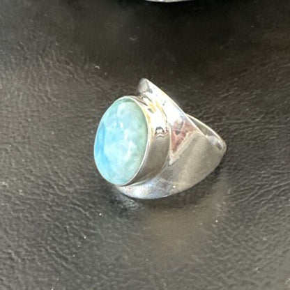 Navajo Blue Larimar Ring | Sterling Silver | Sz 8 | Authentic Native American Handmade | 16602
