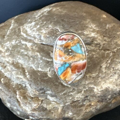 Navajo Turquoise Spiny Oyster Ring | Sterling Silver | Sz 8 | Authentic Native American Handmade | 16613