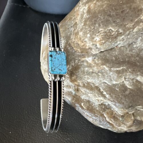 Navajo Blue Turquoise Cuff Bracelet | Sterling Silver | Authentic Native American Handmade | 15161