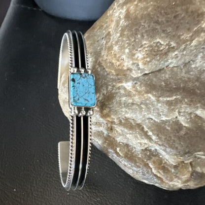 Navajo Blue Turquoise Cuff Bracelet | Sterling Silver | Authentic Native American Handmade | 15161