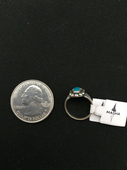 Native American Navajo Blue Turquoise Ring | Sterling Silver | Sz 4.5 | 4448