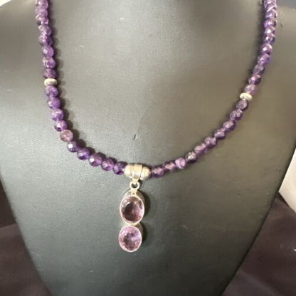 Southwestern Navajo Amethyst Pendant | Sterling Silver Pearls Necklace | 19" | 17502 - Masha USA