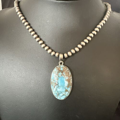 Navajo Blue Spiderweb Turquoise Pendant Necklace | Sterling Silver | Authentic Native American Handmade | 17016