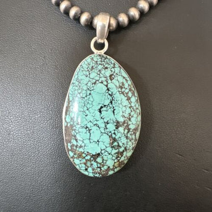 Men's Navajo Blue Spiderweb Turquoise Pendant Necklace | Sterling Silver | Authentic Native American Handmade | 16194
