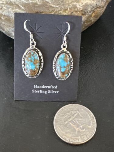 Navajo Blue Red Skin Turquoise Dangle Earrings | Sterling Silver | Authentic Native American Handmade | 16508