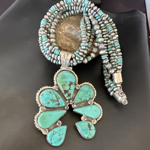 Navajo XL Blue Turquoise Cluster Naja Pendant Necklace | Sterling Silver | 21" | 16678