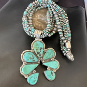 Navajo XL Blue Turquoise Cluster Naja Pendant Necklace | Sterling Silver | 21" | 16678