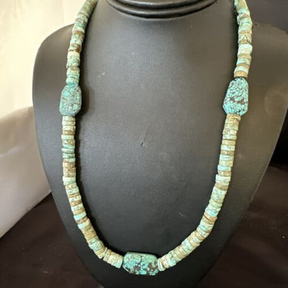 Navajo Turquoise Nugget Heishi Bead Necklace | Sterling Silver | Authentic Native American Handmade | 20" | 17143