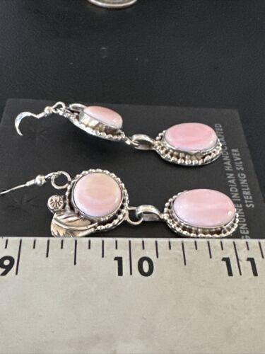 NWT Navajo Pink Conch Shell Dangle Earrings | Sterling Silver | Authentic Native American Handmade | 17217