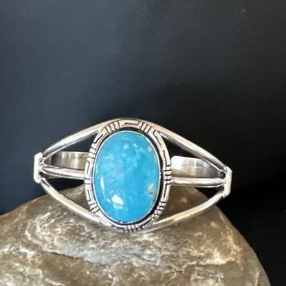 Women's Blue Kingman Turquoise Cuff Bracelet | Navajo Sterling Silver | Authentic Native American Jewelry | 16246
