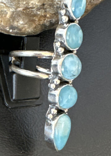 Navajo Blue Larimar Multi-Stone Ring | Authentic Native American Sterling Silver | Multi-Stone | Sz 8.5 | 15969