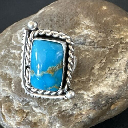 Men's Sterling Silver Blue Kingman Turquoise Ring | Sz 10 | Authentic Native American Handmade | 17647