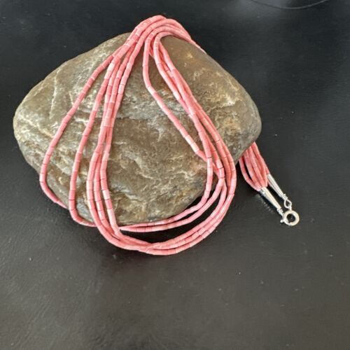 Pink Conch Tube Heishi Bead | 5 Strand Navajo Sterling Silver Necklace | 19" | 16545