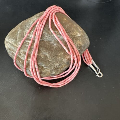 Pink Conch Tube Heishi Bead | 5 Strand Navajo Sterling Silver Necklace | 19" | 16545