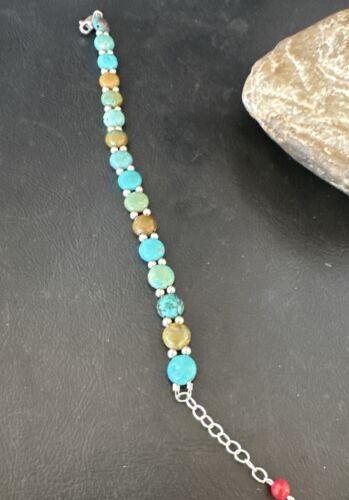 Southwestern Blue Turquoise Bead Link Bracelet | Sterling Silver | 8" | 17234
