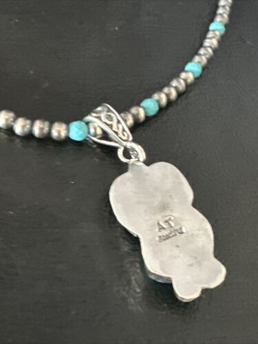 Navajo Pearls Kingman Turquoise Pendant Necklace | Sterling Silver | Authentic Native American Handmade | 14890