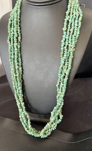 Navajo Green Turquoise Nugget Necklace | 5 Strand | Sterling Silver | Authentic Native American Handmade | 16321