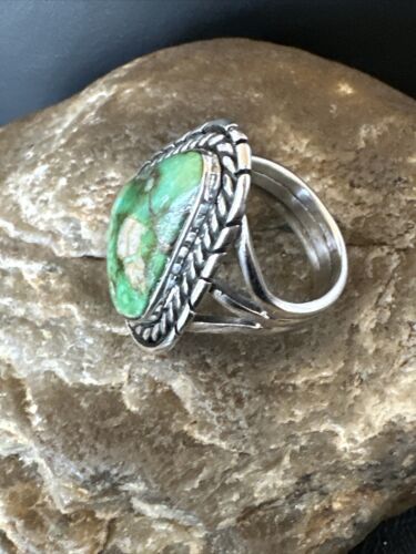 Women's Green Sonoran Turquoise Ring | Navajo Sterling Silver | Sz 8.5 | Authentic Native American Handmade | 16394