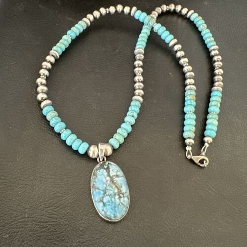 Navajo Men's Blue Spiderweb Turquoise Pendant Necklace | Sterling Silver | Authentic Native American Handmade | 17115 - Masha USA