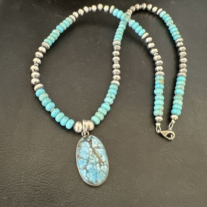 Navajo Men's Blue Spiderweb Turquoise Pendant Necklace | Sterling Silver | Authentic Native American Handmade | 17115 - Masha USA