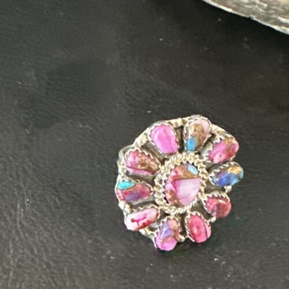 Navajo Purple Spiny Oyster Cluster Ring | Authentic Native American Sterling Silver | Multi-Stone | Sz 8 | 15053