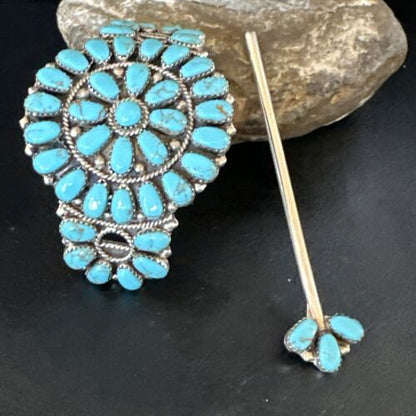 Navajo Blue Turquoise Multi-Stone Hair Barrette | Sterling Silver | 3" | Authentic Native American Handmade | 15206