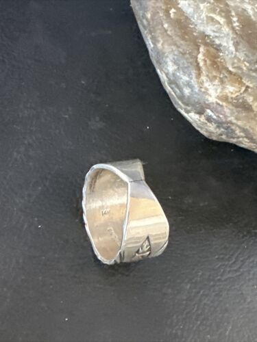 Men's Wedding Band | Wide Navajo Stamped 14K Gold Sterling Silver Ring | Sz 8.5 | 15460