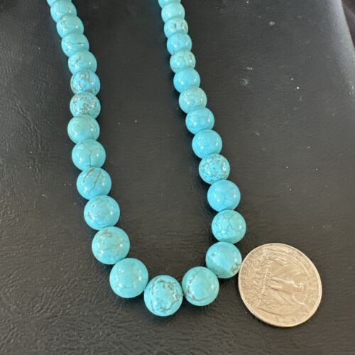 Navajo Blue Robin's Egg Turquoise Necklace | Sterling Silver | 18" | 10mm | Authentic Native American Handmade | 17348