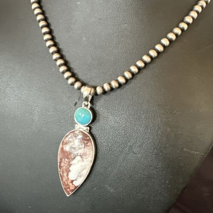 Navajo Wild Horse Blue Kingman Turquoise Necklace | Sterling Silver | Authentic Native American Handmade | 17314