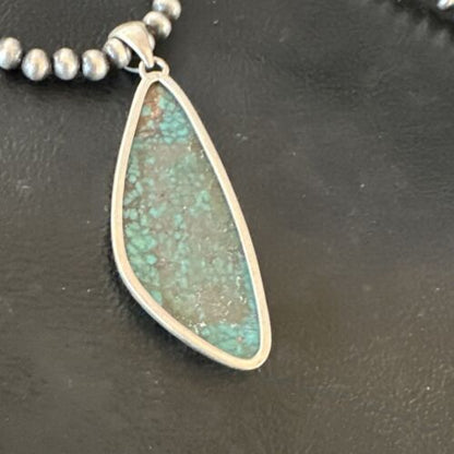 Men's Navajo Blue Spiderweb Turquoise Pendant Necklace | Sterling Silver | Authentic Native American Handmade | 16221