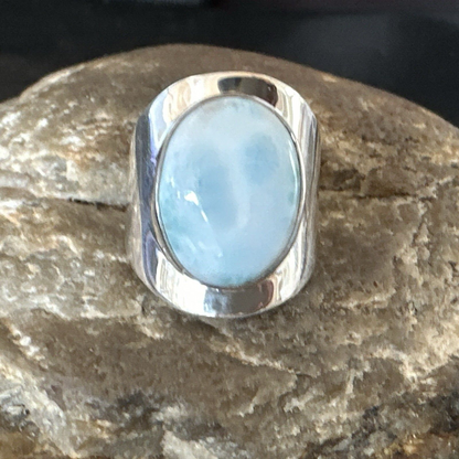 Navajo Blue Larimar Ring | Sterling Silver | Sz 7.5 | Authentic Native American Handmade | 17667