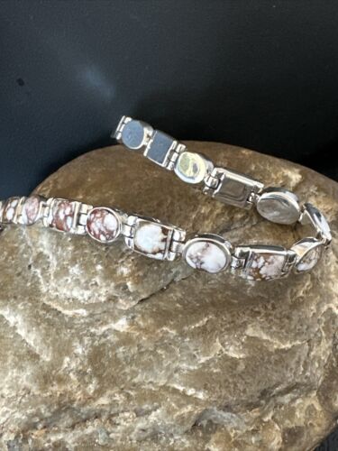 Women's Wild Horse Turquoise Navajo Link Bracelet | Sterling Silver | 8.5" | Authentic Native American Handmade | 16380