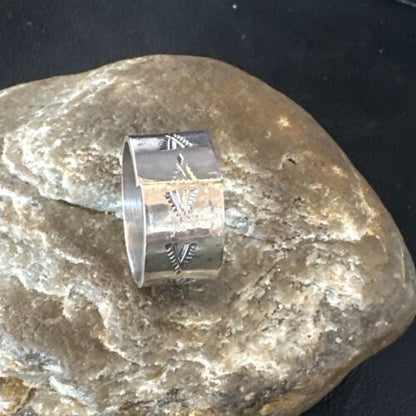 Men's Wide Band Navajo Stamped Ring | Sterling Silver | Sz 12 | Authentic Native American Handmade | 14980