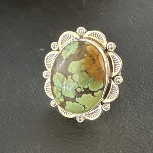 Navajo Green Spiderweb Turquoise Ring | Sterling Silver | Sz 10.5 | Authentic Native American Handmade | 15503