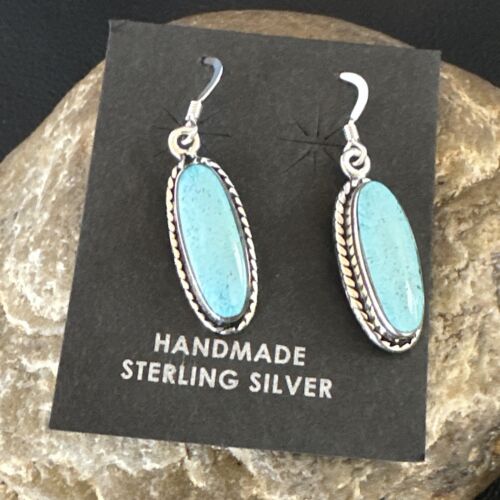 Women's Blue Dry Creek Turquoise Dangle Earrings | Navajo Sterling Silver | Authentic Native American Handmade | 16510