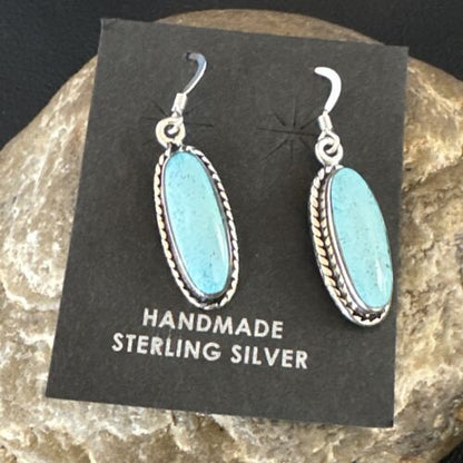 Women's Blue Dry Creek Turquoise Dangle Earrings | Navajo Sterling Silver | Authentic Native American Handmade | 16510