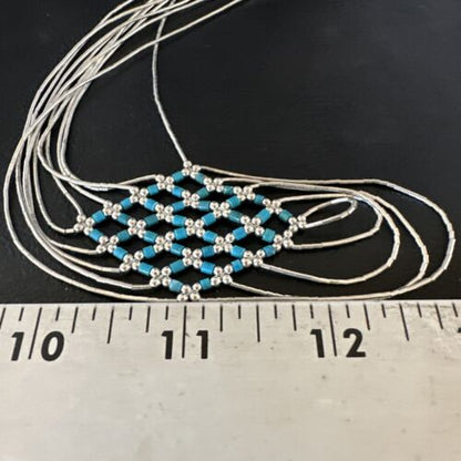 Crisscross Blue Turquoise Heishi Necklace | 5 Strand Liquid Sterling Silver | 22" | 15880
